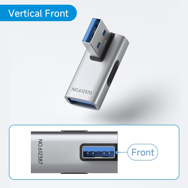 Image of Hagibis USB 3.2 Adapter 2 Pack, 90 Degree Right and Left Angle USB A Male to Female Connector OTG Adapter Cable Extender for Laptops Charger PC Car Mouse Keyboard (Vertical Front)