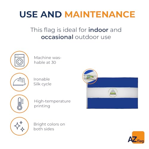 Image of AZ FLAG - Nicaragua Flag - 2x3 Ft - 100D Polyester Nicaraguan Banner with Two Metal Grommets - Fade Resistant - Vivid Colors - 2' x 3' Feet - 90x60 Cm
