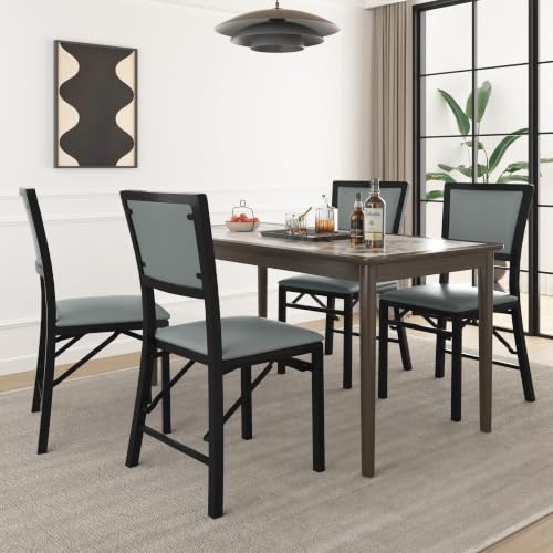 VECELO Folding Dining Chairs Set of 2, Metal Padded Foldable Seating with Comfortable Faux Leather, Space-Saving Portable Guest Seats for Kitchen & Office, No Assembly, Slate Grey by VECELO - Used condition - Image 8