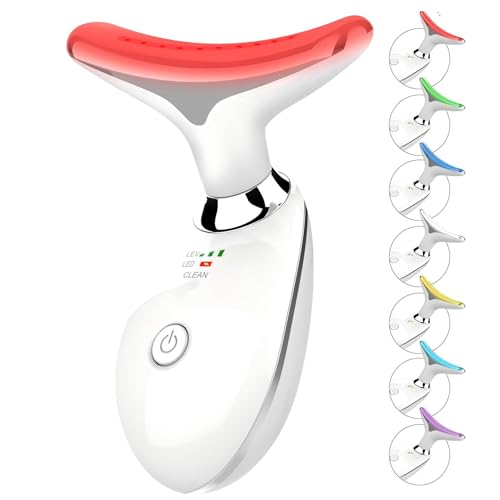 ELISHINE 7 Color Face and Neck Massager Light Therapy, Red Light Based Facial Massager for Skin Care, Firming, Smoothing (White)
