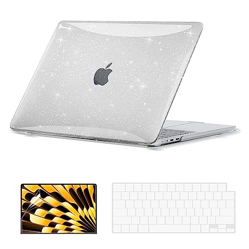 Image of EooCoo Case Compatible with MacBook Air 15 inch M5 2026 2025-2023 Release M4 M3 M2 Model A3448 A3241 A3114 A2941, Plastic Hard Shell Case & Keyboard Cover & Screen Protector, Sparkly Clear