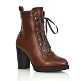 ESSEX GLAM Womens Block Heel Ankle Boot Ladies Lace Up Heeled Biker Booties Size 3-8