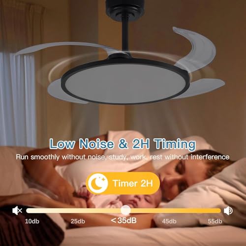 Image of oltao Zyro Slim Retractable Ceiling Fan with BLDC Motor, 3 Colour LED Light, Summer /Winter Mode and Remote, 42 inch Sweep (2026 Model), Black