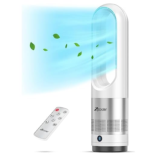 ZICOOLER Bladeless Fan, 22" Tower Fan with Remote, 8 Speeds, Quiet Cooling, 9H Timer, 80°Swing, LED Display with Auto Off, Easy to Clean, Portable Oscillating Fan for Bedroom, Kitchen, Office