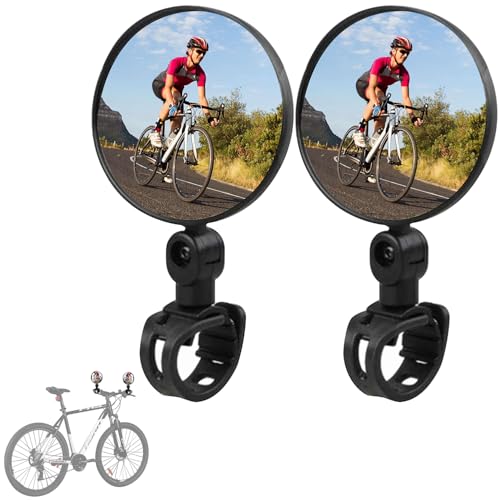 2 PCS Bike Mirror Set - Rear View Handlebar Mirrors for Bicycles - Adjustable 360° Rotatable Convex Mirrors for Enhanced Cycling Safety - Durable, Easy to Install for Road, Mountain, and Electric Bike