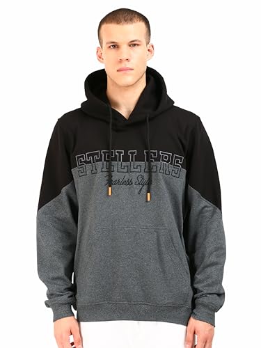 Image of STELLERS Men's Oversized Color Blocked Hoodies - Charcoal Grey | Premium Cotton | Feather Touch Feel | Sustainable