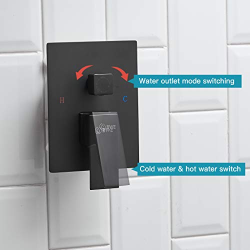 BWE 12 Inch Black Shower System Faucet Waterfall Tub Complete with Matte Spout Set Square Luxury Rain Mixer Pressure Balancing 3-Function Wall Mount Rainfall Rough-in Valve Body and Trim Included by BWE - Image 5