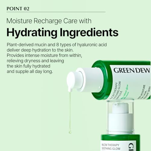 Elensilia Green Dew Mucin Soothing Glow Ampoule – Hydrating and Calming Face Serum with Refreshing Texture, Radiant and Healthy-Looking Complexion, 1.0 fl oz