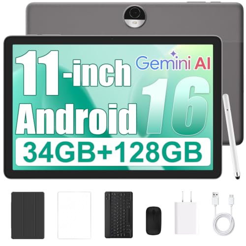 Image of Tablet 11 inch Android 16 Tablets, Octa-core Processor 34GB RAM 128GB ROM 2TB Expansion,Tablets with Keyboard, Protective Case, Mouse, Stylus, HD Touchscreen, Wi-Fi, BT 5.0, Dual Camera