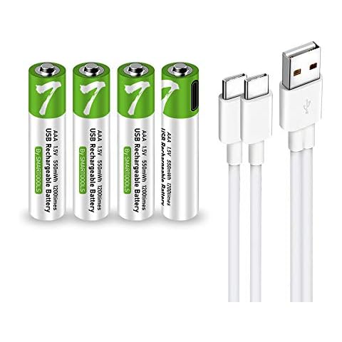 USB Rechargeable AAA Lithium ion Battery High Capacity 1.5V 750mWh(500mAh) 1 H Fast Charge 1200 Cycles with Type C Cable - 4 Pack Cover