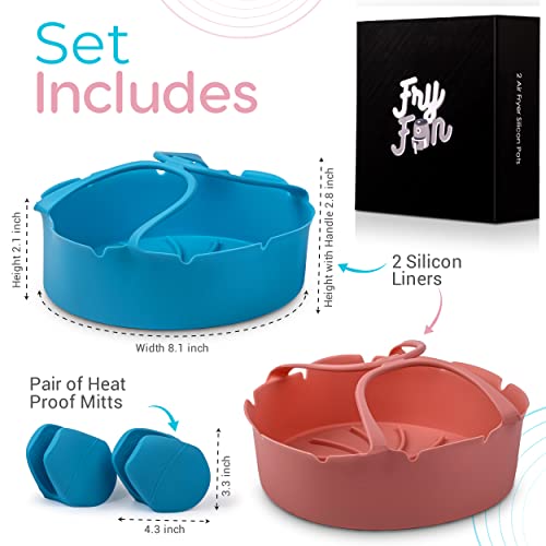 Fry Fun Air Fryer Silicone Liners - Silicone Air Fryer Liners Dishwasher Safe - Air Fryer Liners Silicone Set Of 2 Includes Blue Mitts - Silicone Air Fryer Liners Reusable, Air Fryer Liners Silicone #TOP2