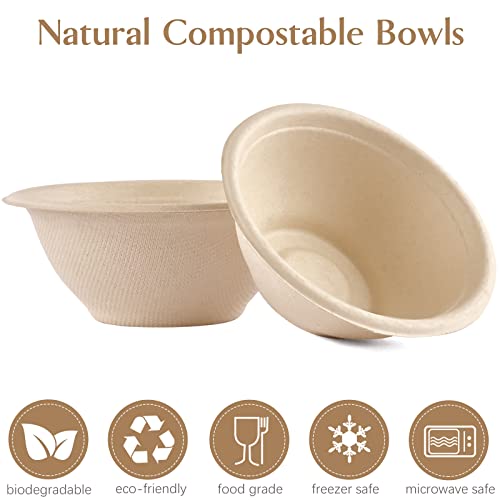 Ocmoiy 150 Pack Compostable 8 Oz Paper Bowls Disposable - Bulk Natural Eco-Friendly Bagasse Bowls Made Of Sugarcane - Quality Heavy Duty Serving Bowls For Ice Cream, Cereals, Snacks And Desserts #TOP3