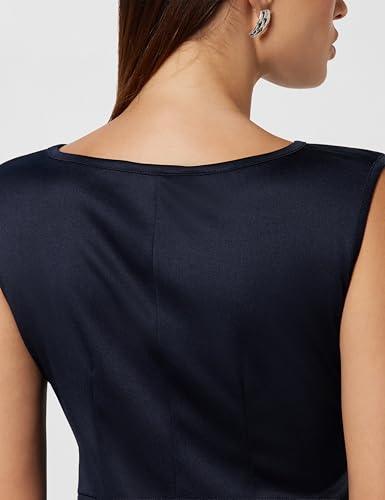Image of Zima Leto Women's Navy Cotton Blend Knitted Bodycon Dress | Sleeveless Boat Neck Slim Fit Calf Length Style with Embroidered Patch | Stylish Winter Casual Dress for Women Ideal for Anniversary