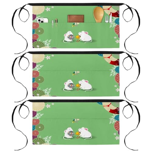 Demi-tablier avec poches pour restaurant nettoyage et cuisine motif japonais