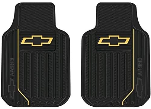 U.A.A. INC. Chevy Chevrolet Elite Style 2pc Front Black Rubber Universal Car Truck Floor Mats Set