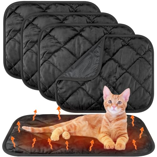 Clysee 4 Pack Self Heating Cat Pad Self Warming Dog Mat Reflects Body Heat Extra Warm Thermal Pet Pad Washable Dog Cat Bed Crate Bed Mat Blanket(Black,16 x 20 Inch)