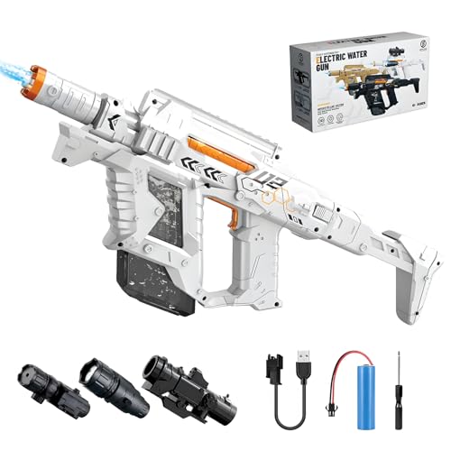 Pistolet à Eau éLectrique pour Enfants,Electric Water Gun avec Lampe LED Piscine Jouet,Pistolets à Eau Automatique Longue PortéE,Cadeau pour GarçOns Et Filles Adultes (Blanc)