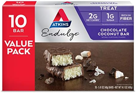Atkins Endulge Treat Chocolate Coconut Bar. Rich Coconut & Decadent Chocolate. Keto-Friendly. Value Pack (10 Bars)