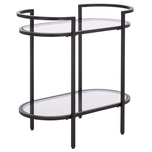 SAFAVIEH Home Collection – Inessa Black & Clear Oval 2-Tier Bar Cart, Modern Metal Serving Cart, Sleek Entertaining Design (BCT2503E)