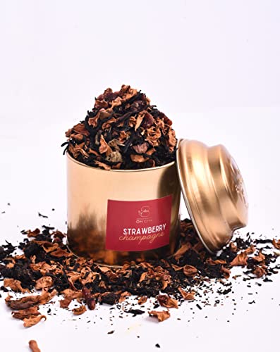 Image of OH CHA - Strawberry Rose Tea | 35gms, Darjeeling Long Leaf Tea with Raisins, Fresh Strawberries, Rose Petals, Hibiscus, Stevia | Flavoured Tea, Non Alcoholic | Celebrations in a tea cup | Brew Hot or Ice tea, for Mocktail, Cocktail