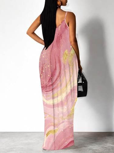 Image of SUZONANA Women's Plus Size Summer Dresses Spaghetti Print Midi Dresses Long Loose Sundresses