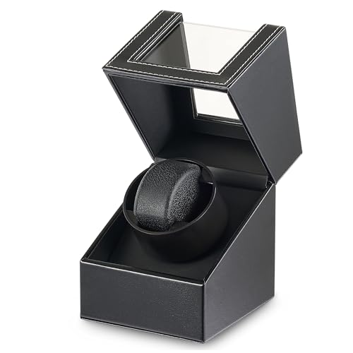 CO-Z Automatic Watch Winder | Dust-Proof Wooden Watch Box and Display Case for Modern Women's and Men's Watches | Retro Self-Winding Mechanical Storage Box with Durable Quiet Motor, USB Powered, Black