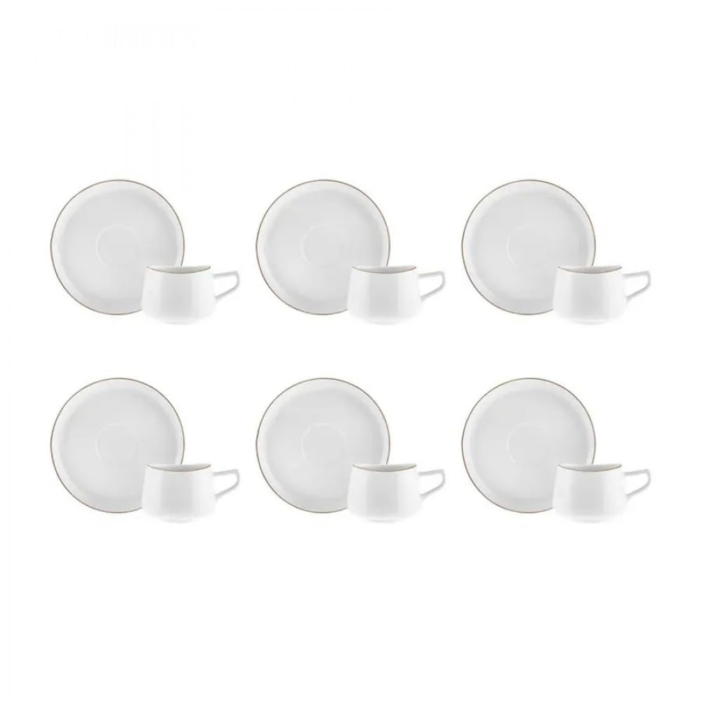 Karaca Streamline Tribe Set Tazze Da Tè 6 Persone - 200 Ml, New Bone, Eleganti, Per Caffè, Tè, Con Piattini, Regalo