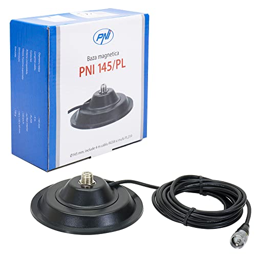 Soporte magnético para Antena CB PNI 145/PL, 145 mm, Cable RG58 de 4 m y Conector PL259