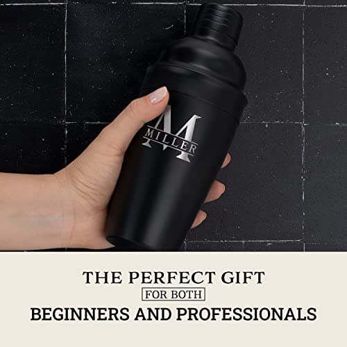 Gifts For Him, Personalized Cocktail Shaker Set - 9 Designs W/Name, 18 Oz Black Stainless Metal Martini Shaker, Ice Strainer, Jigger, Mixing Spoon - Gifts For Men, Bartender Kit #4 #TOP6