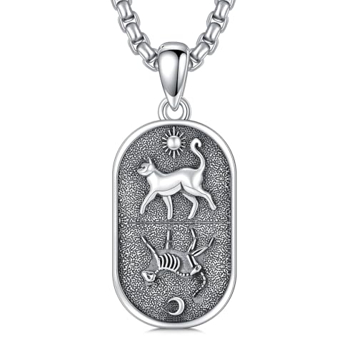 PELOVNY Cat Necklace 925 Sterling Silver Dog Pendant Sun and Moon Necklace Schrödinger Cat Skeleton Jewelry Christmas Birthday Gifts for Women Men