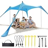 Hearthxy Strandzelt uv Schutz Lycra Strandmuschel Strand Schatten Zelt Sonnensegel Sonnenschutz Sun Shelter mit Sandsäcken Anker und Stangen für Strand Picknick Angeln Camping
