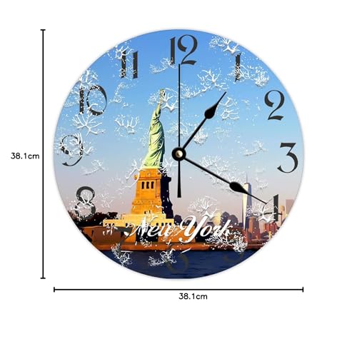 Horloge murale ronde en bois New York City vintage et silencieuse de 38 cm - 6