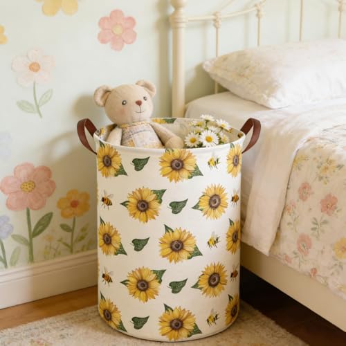 Image of Bee hamper,Waterproof foldable Kids laundry basket,Nursery Hamper,Bee Room decor,Toy organizer,Dirty clothes basket(Bees)