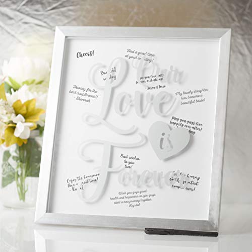 Image of Kate & Milo Our Love Is Forever Wedding Signature Frame, Keepsake Guest Book Alternative with Pen, Silver Display Frame for Wedding Wishes and Home Decor