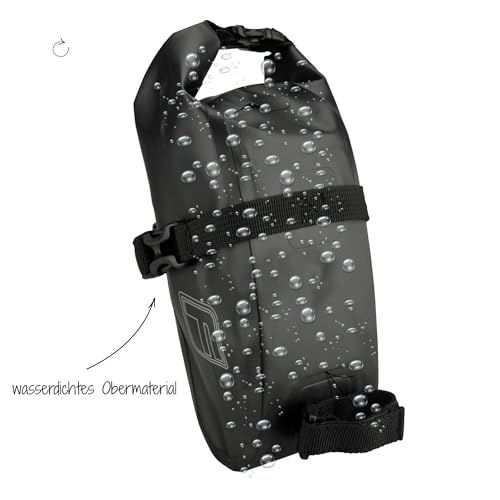 FISCHER Fahrrad Satteltasche wasserabweisend | Fahrradtasche größenverstellbar | einfache Montage, 86278, Schwarz, Einheitsgröße