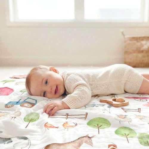 Image of Farm Animal Baby Blanket, Soft Flannel Farm Newborn Blanket, Cozy Unisex for Boys & Girls, Lightweight Stroller & Crib Blanket 30x40 Cows, Pigs, Horses, Barns