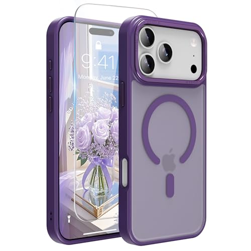 Image of Magnetic for iPhone 17 Pro Max Phone Case, [Compatible with MagSafe], Screen Protector X1, [Military Grade Drop Protection],Matte Finish,Slim,Shockproof,Protective (purple, iPhone 17 PRO max)