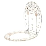 Resin Toilet Seat, Transparent Ocean Design with Clear Seashells, Stainless Steel Hinges, Easy Clean for Bathroom, 16.73x13.98x1.97inch