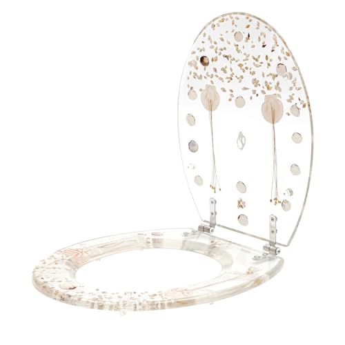 Resin Toilet Seat, Slow Close Elongated Toilet Seat with 2 Hinges, Transparent Thickened Shell Design Toilet Cover Anti Pollution for Most Lower-locked Toilets 16.73x13.98x1.97In 330Lbs