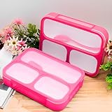 Easy Togo Pack of 2 Lunch Box 3 Compartment Bento Box with Spoon, Leak Proof Bento Box Adult, Portable Snack Box, Salad, Fruit Portion Contro Meal Prep Container- Pink
