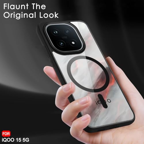 Image of TheGiftKart Hybrid Shockproof Back Cover Case for iQOO 15 5G Compatible with MagSafe | Hard Back Cover Case for iQOO 15 5G (PC & TPU, Transparent Clear Back, Black Sides)
