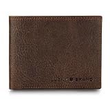 Lucky Brand Mens Double Stitched Leather Bifold Wallet | ID Window | Card Slots | Billfold Design | Genuine Leather | Organization | Durable | Stylish - Brown