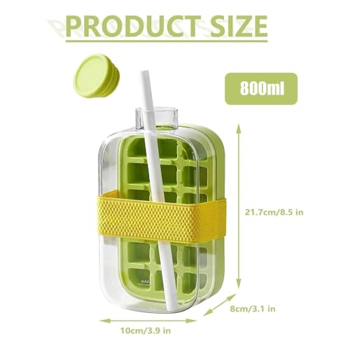 Image of 2 in 1 Zero Touch Press Ice Cube Mold Water Bottle with Lid and Bin,Easy Press to Release Vertical Ice Cube Tray with Lid for Freezer (800 ML)