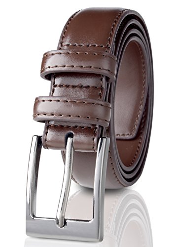 Sportoli Men's Classic Stitched Genuine Leather Dress Uniform Belt - Brown (Size 46)