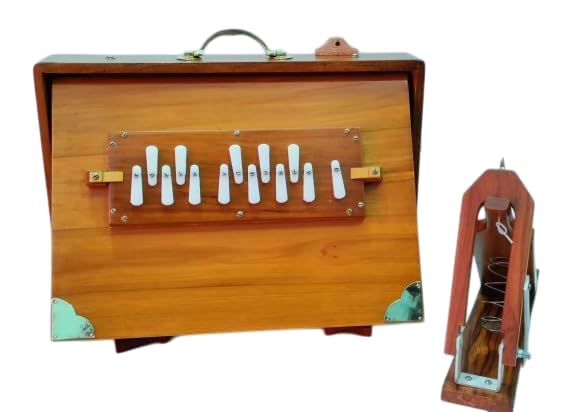 Shruti Box, 16x12x3" Pure Teak wood with (Copper Tongue) and FOOT PEDAL, gig Bag, Natural Color, Musical Instrument Tuned 440Hz (432Hz on Requested)