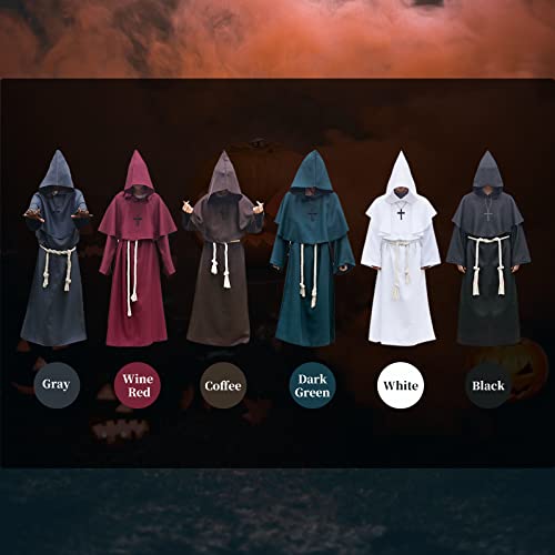 Mibee Traje de Sacerdote com Capuz Halloween Com Colar Cruz Cinto Unissex Masculino Feminino Sólido