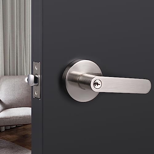 Knobonly Keyed Alike Entry Door Handles, Exterior Door Handles With Lock And Keys, Front Door Locksets With Same Keys, Brushed Nickel Entrance Door Locksets, Heavy Duty Security Locks, 4 Pack #TOP3