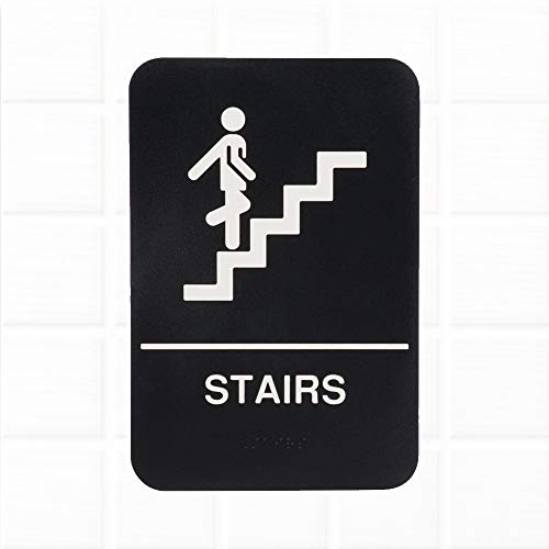 Stairs Sign with Braille - Black and White, 9 x 6-inches ADA Compliant Stairs Sign for Door/Wall by Tezzorio