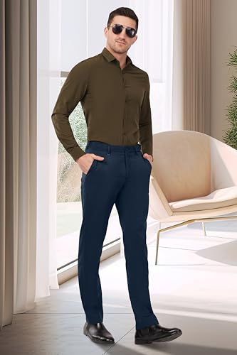 Image of SaintX Men's Formal Pant | Regular Fit, Flat Front, Premium Lycra Fabric for Office Navy