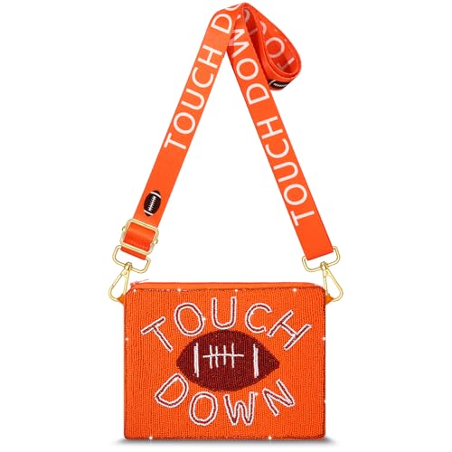 Game Day Beaded Purse for Women White Blue Football Purse Sports Crossbody Shoulder Bag Football Mom Accessories Outfits Gift